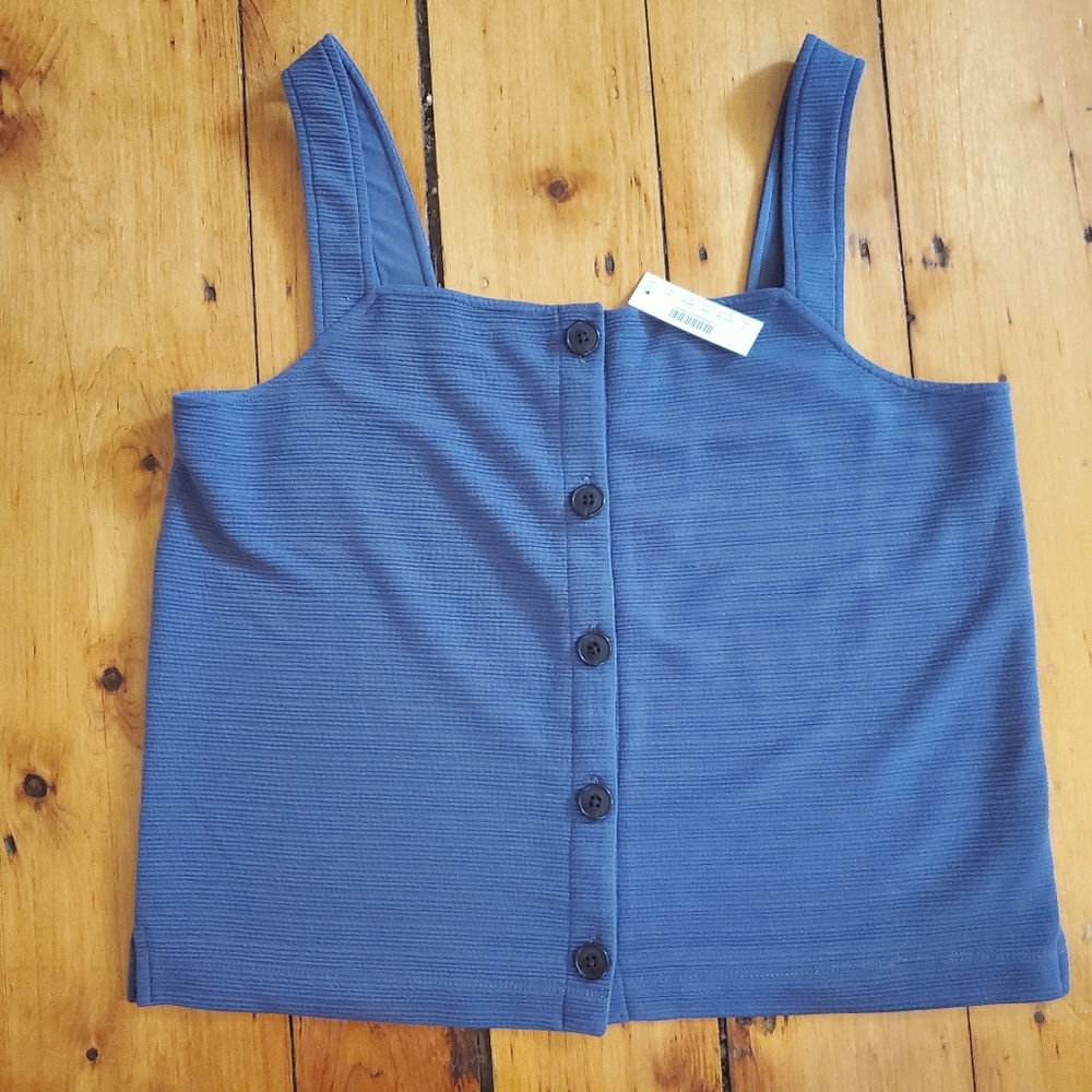 JCrew Textured button-front blue tank Size L